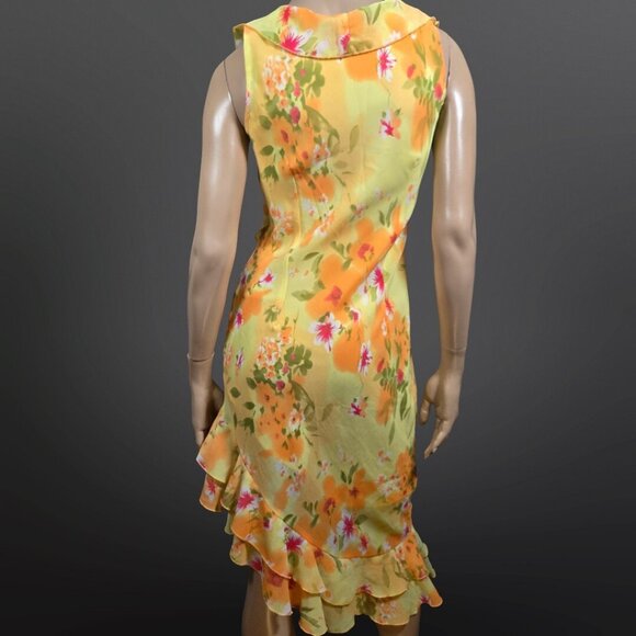 Y2K Tango Mango Yellow Floral Ruffled Dress Size S Asymmetric Hem Fairy - Picture 2 of 11